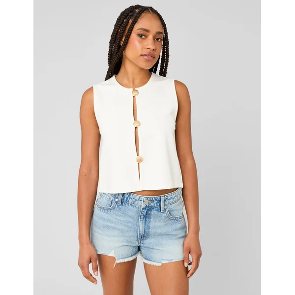 Top avec détails de boutons dorés Blanc écru