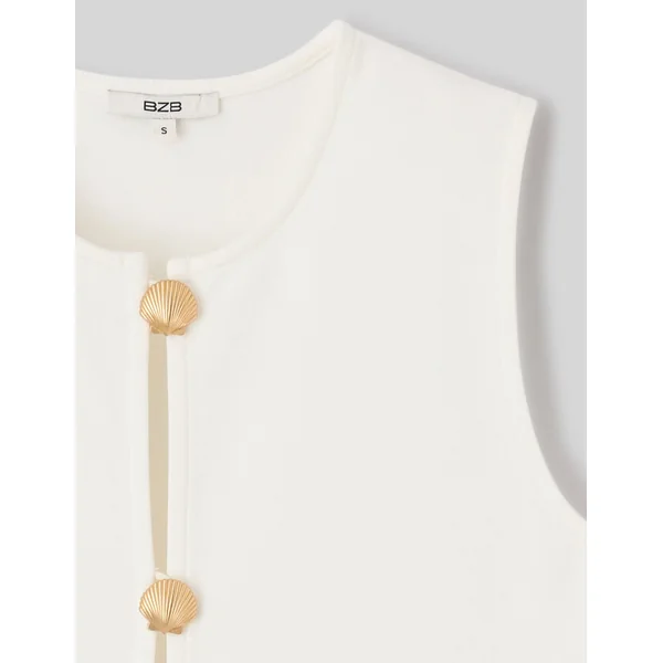 Top avec détails de boutons dorés Blanc écru