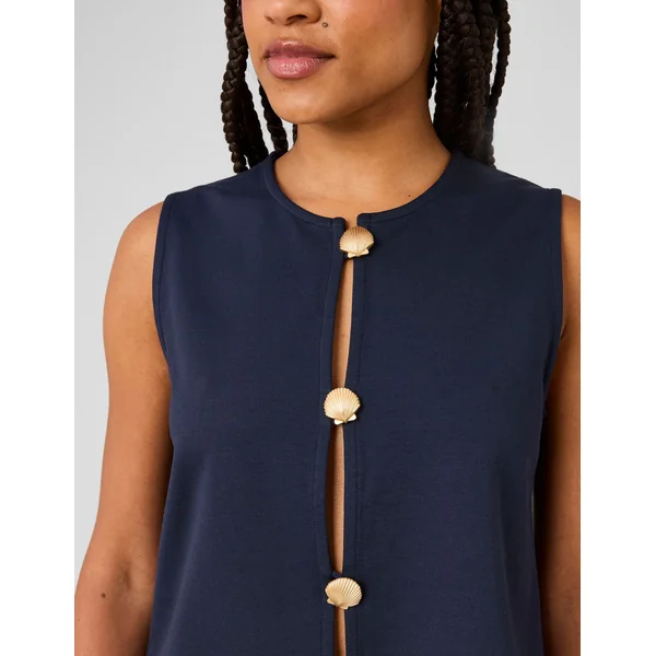 Top avec détails de boutons dorés Bleu foncé