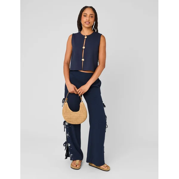 Top avec détails de boutons dorés Bleu foncé