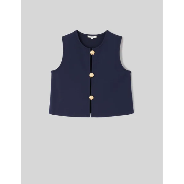 Top avec détails de boutons dorés Bleu foncé