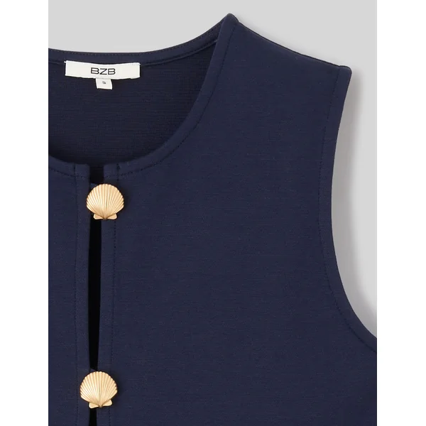 Top avec détails de boutons dorés Bleu foncé