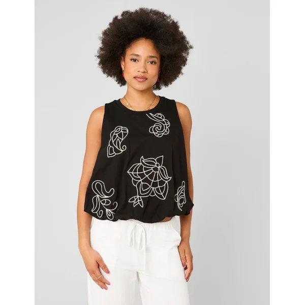Top boule avec broderies Noir