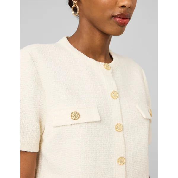 Top boutonné en tweed Ecru