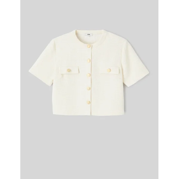 Top boutonné en tweed Ecru
