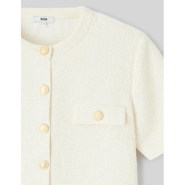 Top boutonné en tweed Ecru