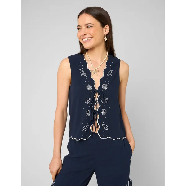 Top brodé à nouer Bleu foncé