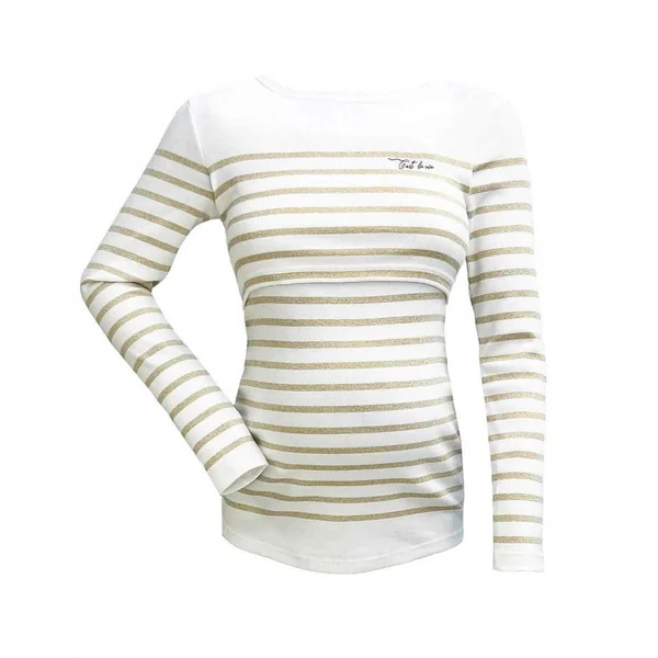 Top de grossesse marinière manches longues blanc Cache Coeur Lingerie Crozon en coton bio - Cache Coeur
