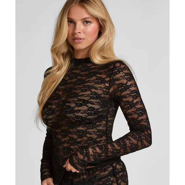 Top en dentelle intégrale - Noir
