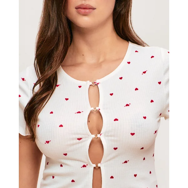 Top en jersey côtelé motifs cœurs