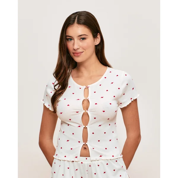 Top en jersey côtelé motifs cœurs