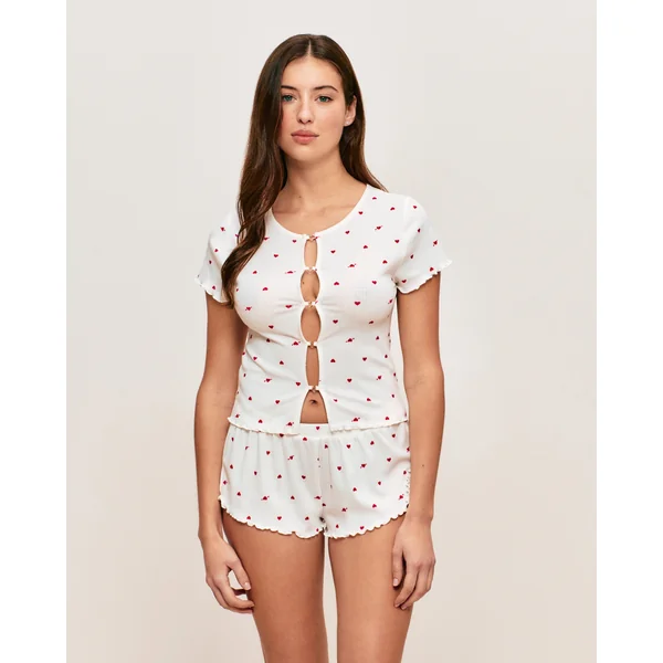 Top en jersey côtelé motifs cœurs