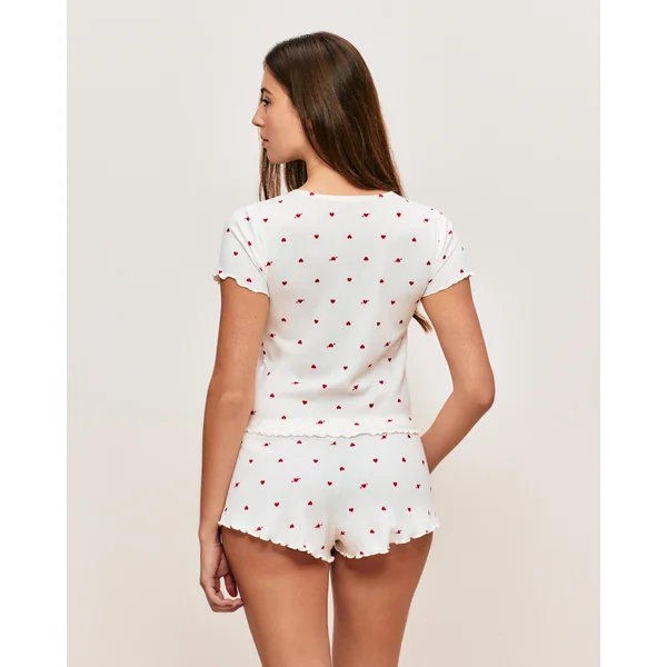 Top en jersey côtelé motifs cœurs
