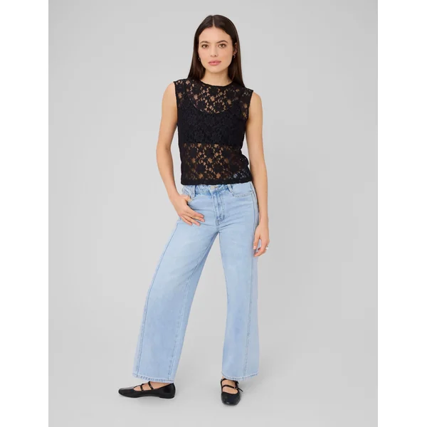 Top sans manches en dentelle Noir