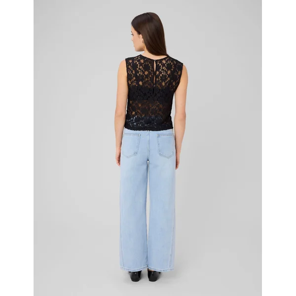 Top sans manches en dentelle Noir