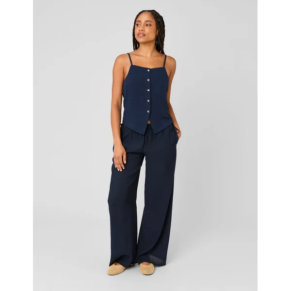 Top à détails bijoux Bleu foncé