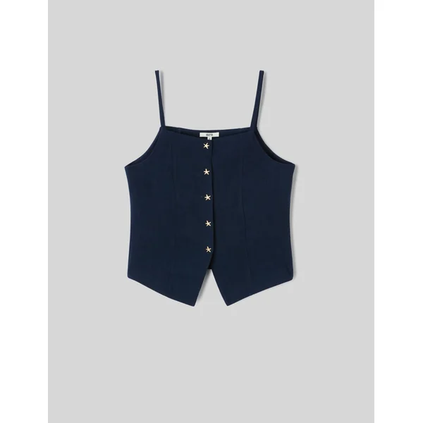Top à détails bijoux Bleu foncé