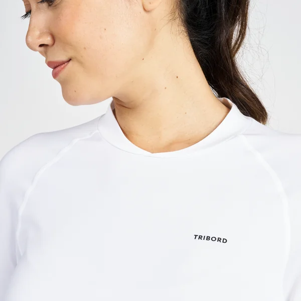 T-shirt anti-uv manches longues sailing 500 femme blanc, manche plasma