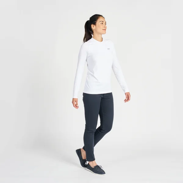 T-shirt anti-uv manches longues sailing 500 femme blanc, manche plasma