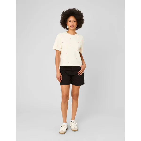 T-shirt avec broderies fleurs Ecru
