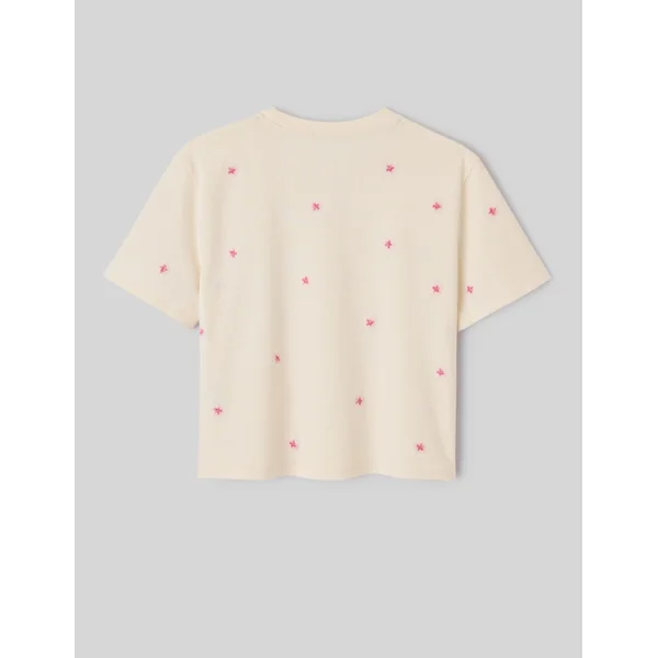 T-shirt avec broderies fleurs Ecru