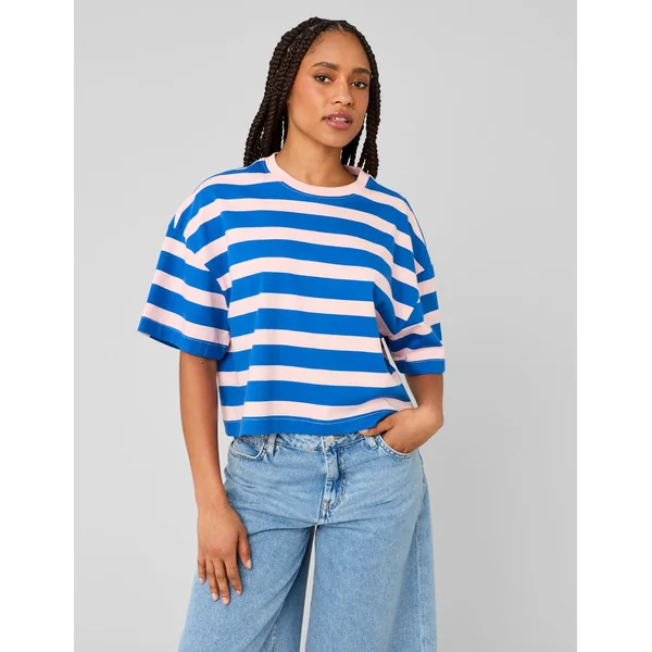T-shirt boxy rayé Bleu foncé