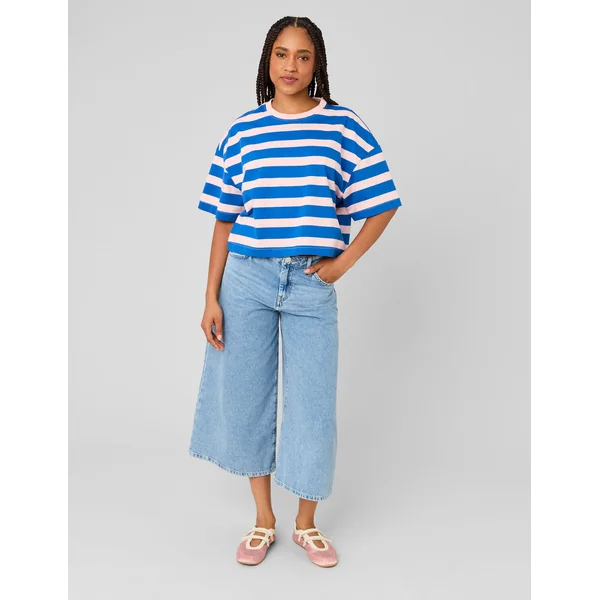 T-shirt boxy rayé Bleu foncé
