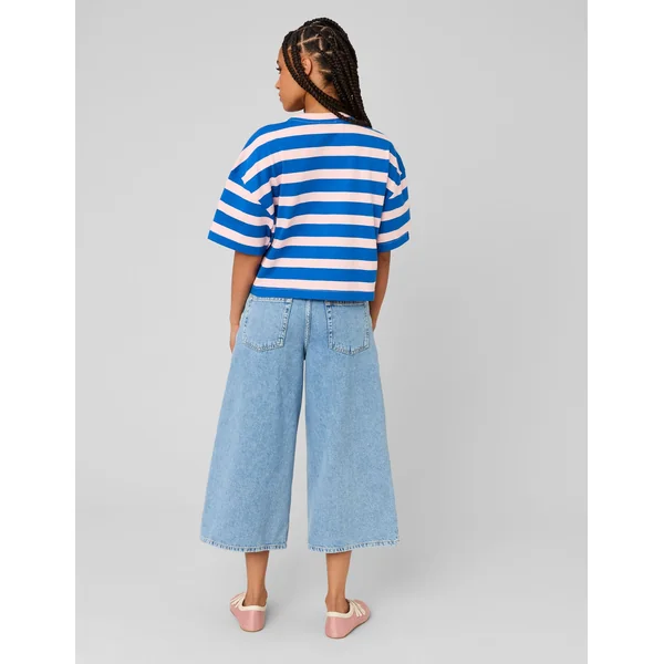 T-shirt boxy rayé Bleu foncé