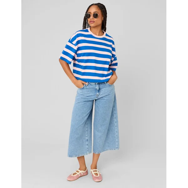 T-shirt boxy rayé Bleu foncé