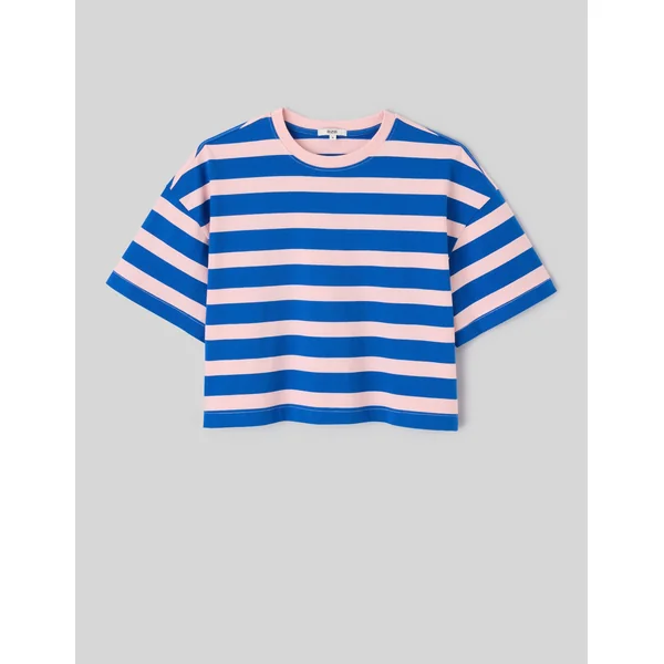 T-shirt boxy rayé Bleu foncé