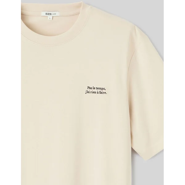 T-shirt broderie poitrine Blanc cassé