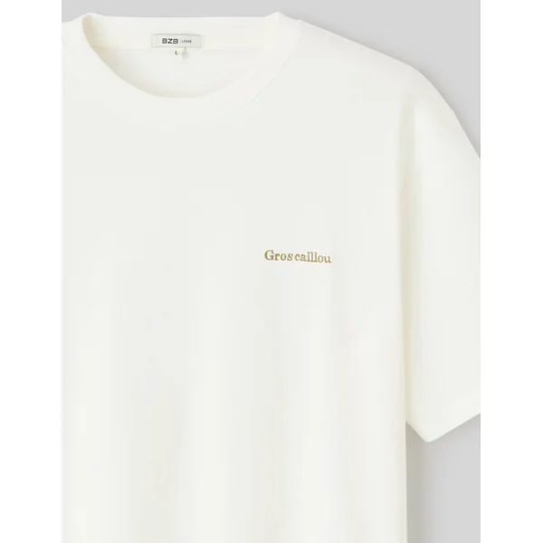 T-shirt broderie poitrine Blanc écru