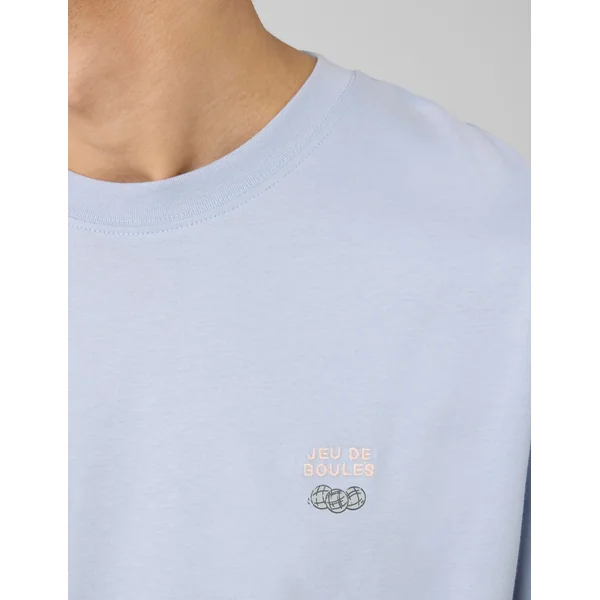 T-shirt broderie poitrine Bleu clair
