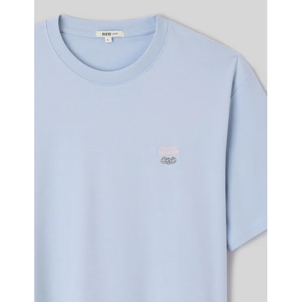T-shirt broderie poitrine Bleu clair