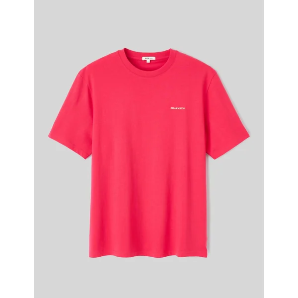 T-shirt broderie poitrine Fushia