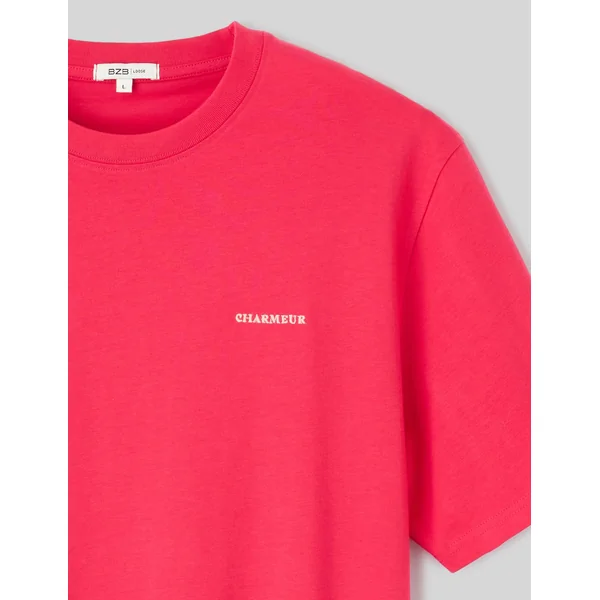 T-shirt broderie poitrine Fushia