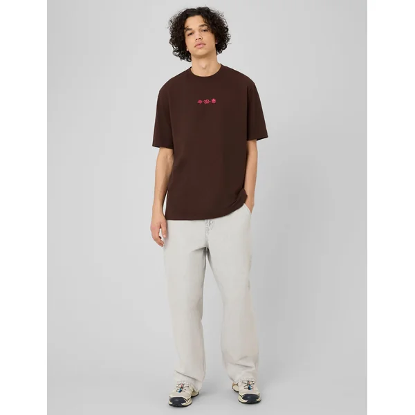 T-shirt broderie poitrine Marron foncée