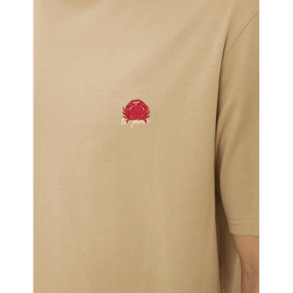 T-shirt broderie poitrine Marron