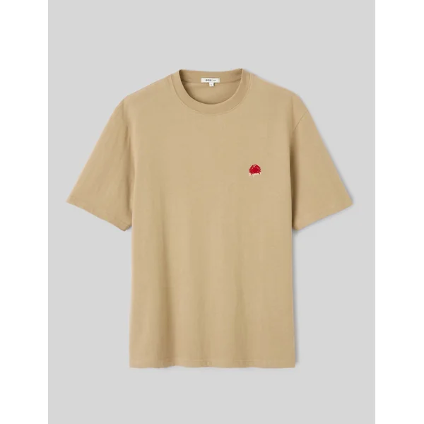 T-shirt broderie poitrine Marron