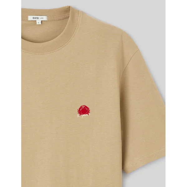 T-shirt broderie poitrine Marron