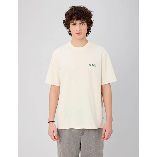 T-shirt broderie poitrine Naturel