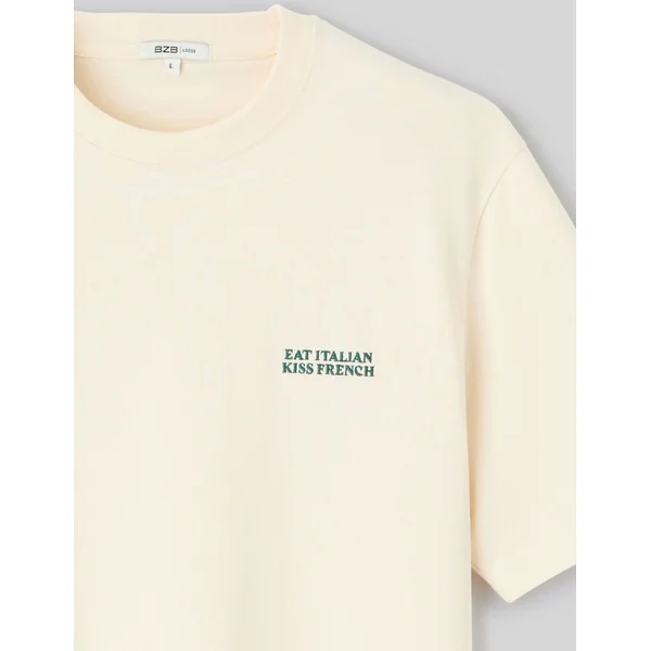 T-shirt broderie poitrine Naturel