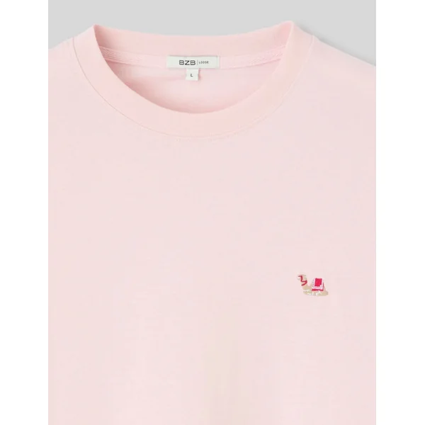 T-shirt broderie poitrine Rose