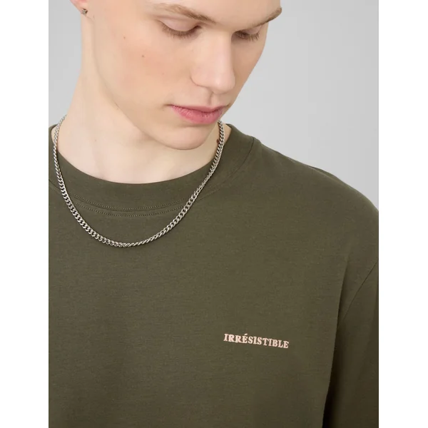 T-shirt broderie poitrine Vert kaki