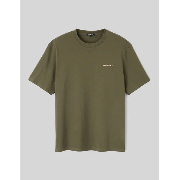 T-shirt broderie poitrine Vert kaki