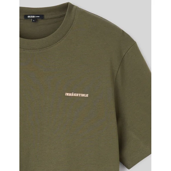 T-shirt broderie poitrine Vert kaki