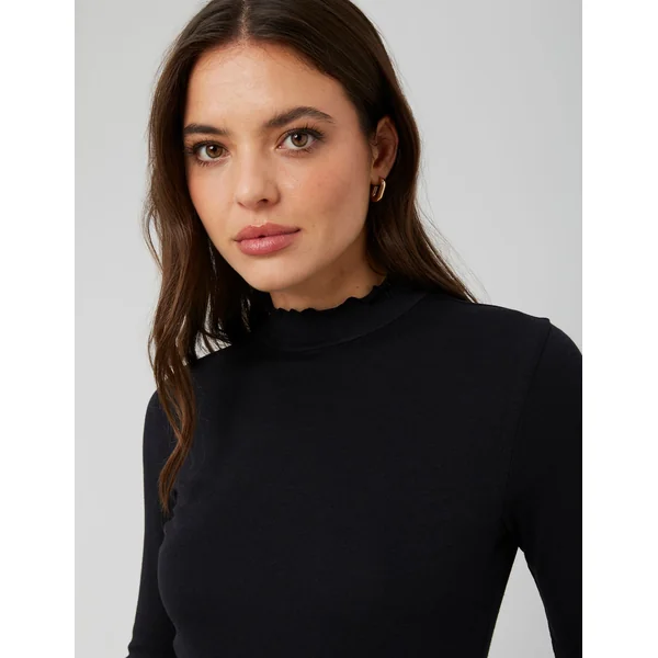 T-shirt col montant uni Noir