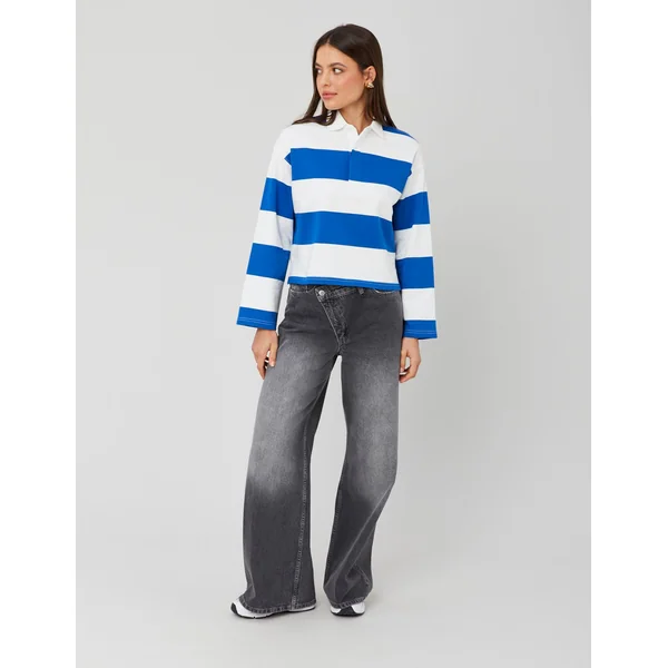 T-shirt col polo rayé Bleu foncé
