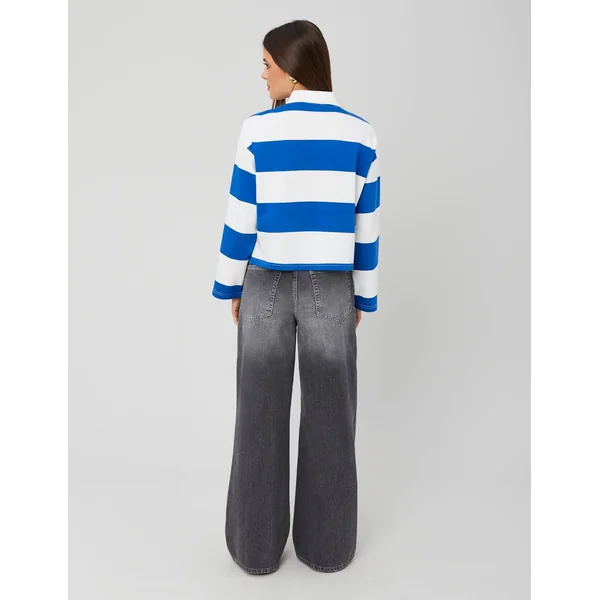 T-shirt col polo rayé Bleu foncé