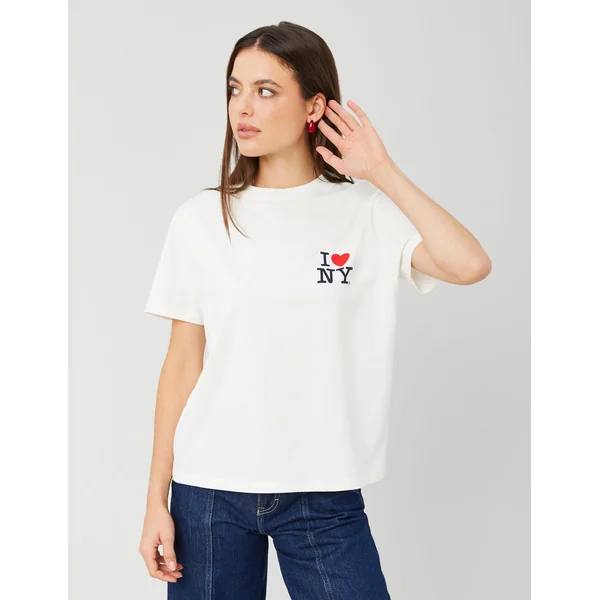 T-shirt collab I love NY imprimé devant/dos Blanc écru